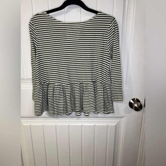 We The Free Green Striped Peplum Blouse 3/4 Sleeve - Picture 5 of 5